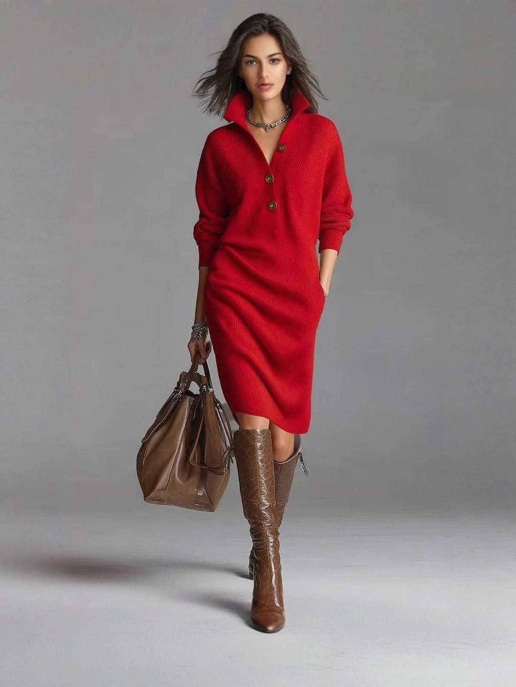 Arden Lane | Elegant Button-Up Sweater Dress