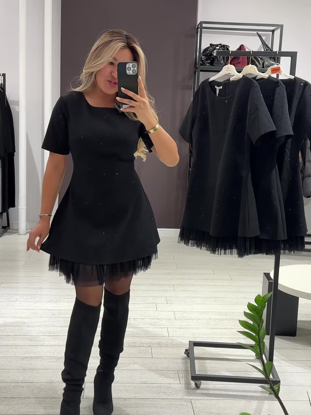 Elegant round neck sparkling rhinestone dress