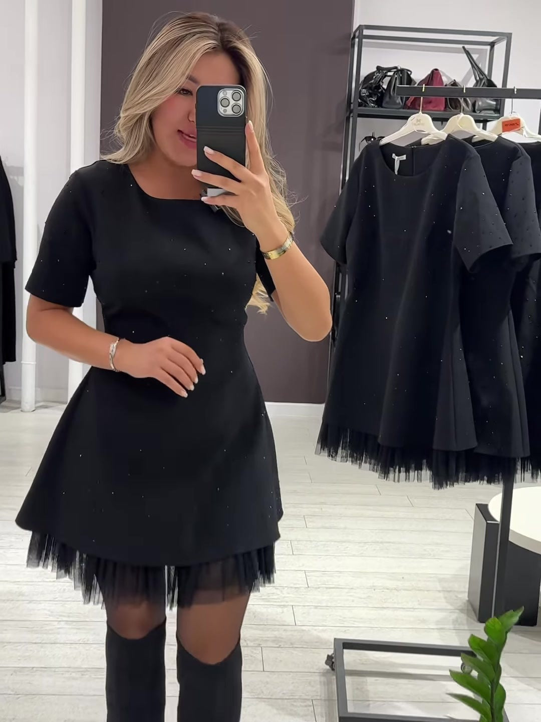 Elegant round neck sparkling rhinestone dress