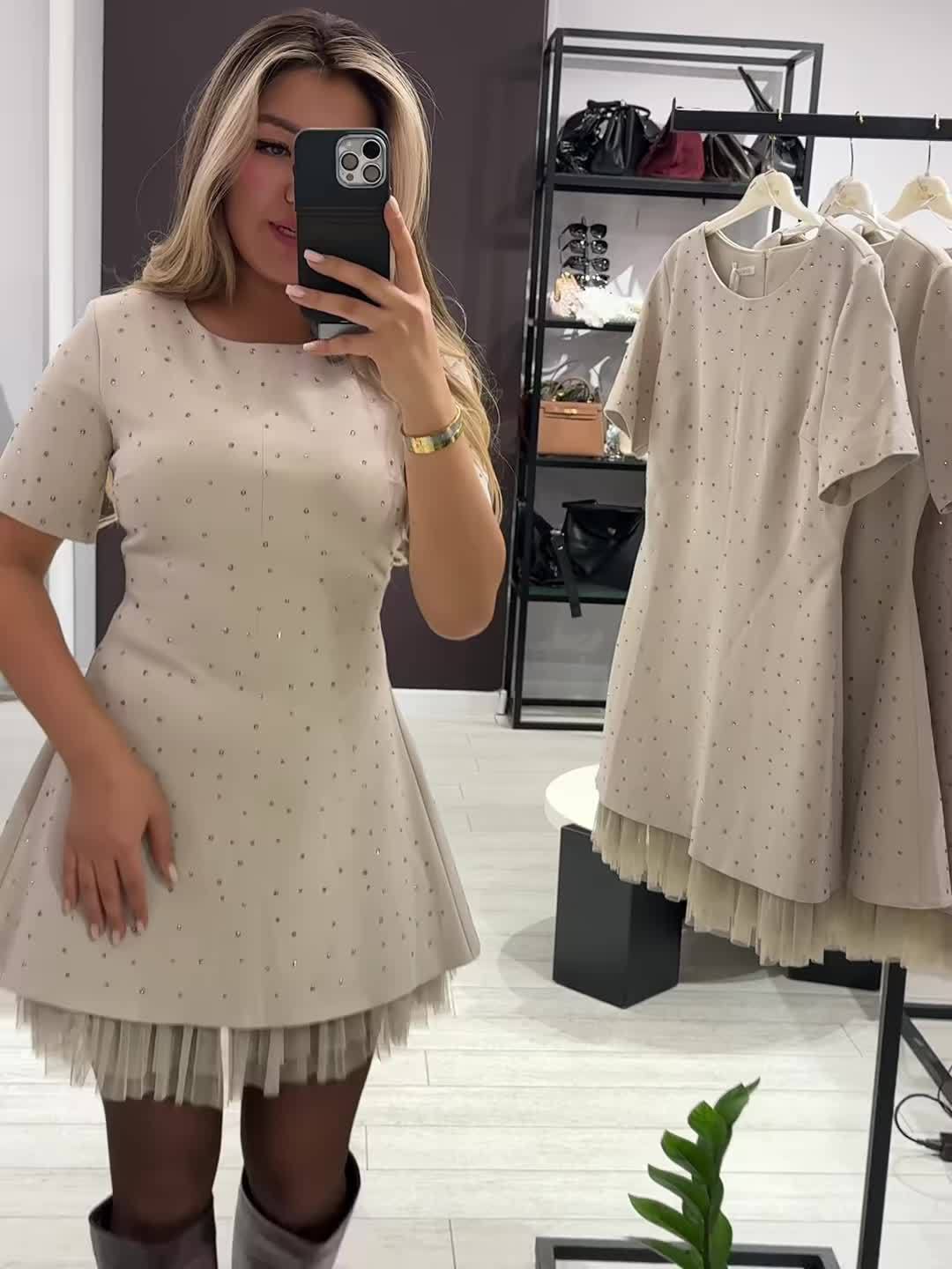 Elegant round neck sparkling rhinestone dress